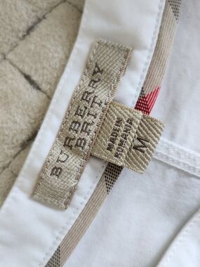 Burberry White Cotton Button-Up Shirt with Iconic Check Trim